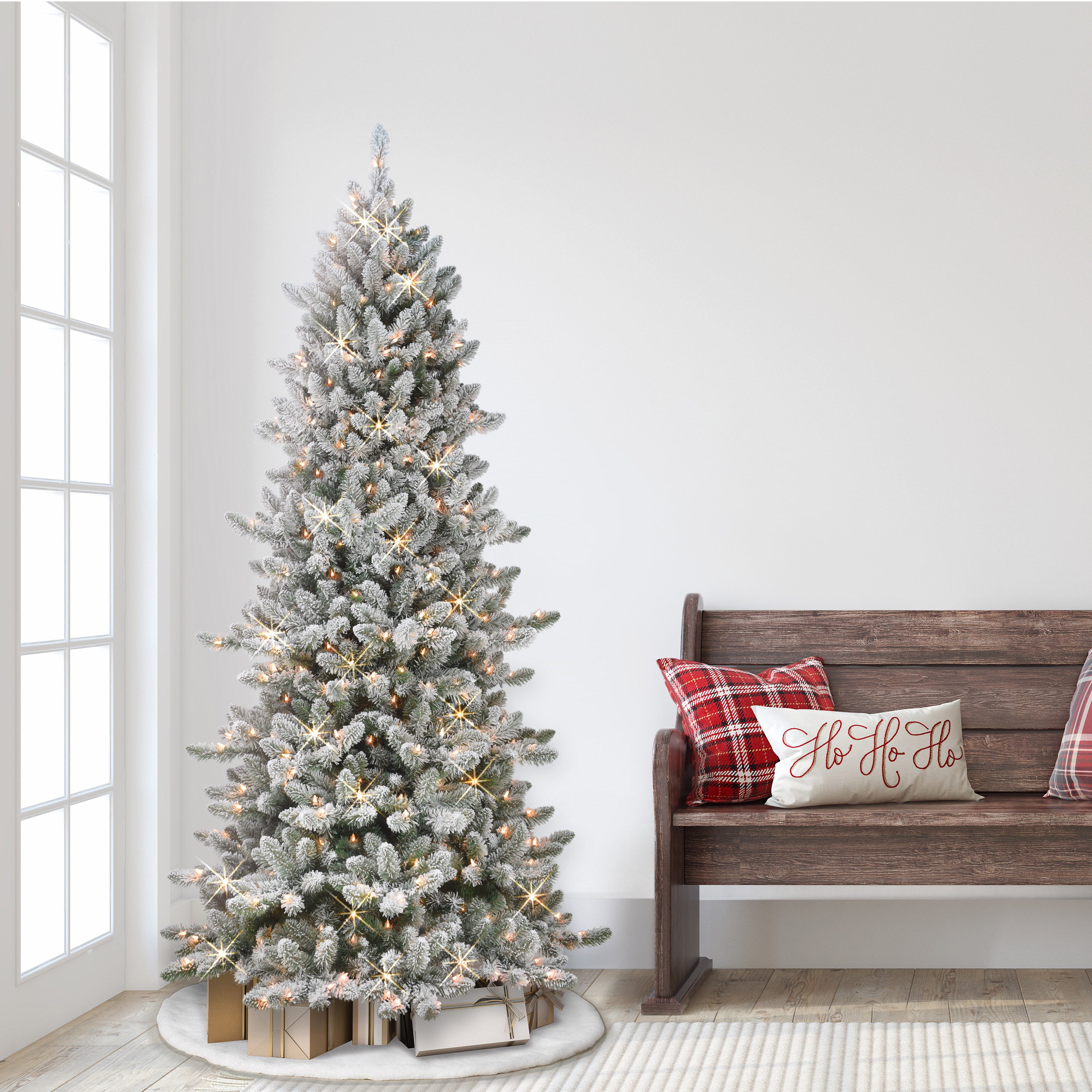 6.5ft Pre-Lit Slim Flocked Royal Majestic Spruce Tree